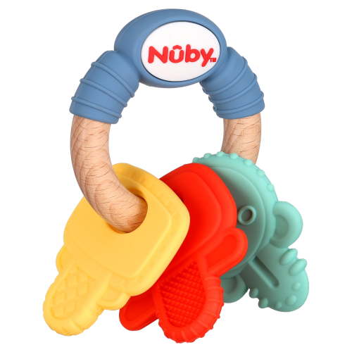 Nuby Natural Silicone and Wood Teether, Key Ring Design