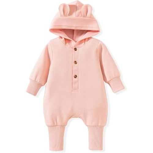 KOZBY Unisex Baby Hooded Jumpsuit Infant Boy Girl Long Sleeves Romper Fall Winter Spring Outfits Preemie-18 Months