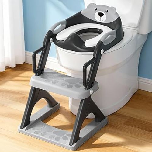 Potty Training Seat, SKYROKU Upgrade Toddler Toilet Seat for Kids Boys Girls, 2 in 1 Potty Training Toilet, Splash Guard Anti-Slip Pad Step Stool，Safer and more convenient (8899Pro Black)