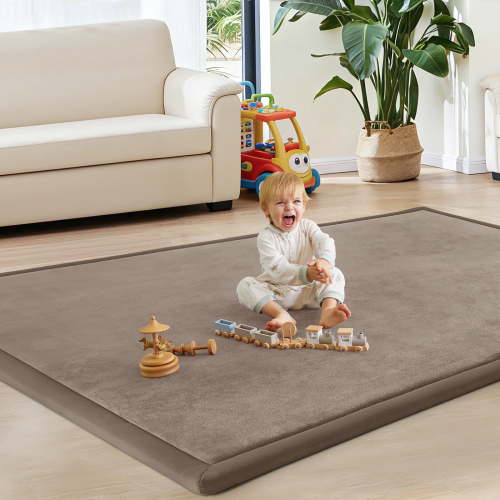 Teler Baby Play Mat for Floor, 1.3" Thick Foam 47"×47" Playmat, Ultra-Soft Plush Feel & Non-Slip Backing Safe for Infants, Toddlers Crawling, Brown