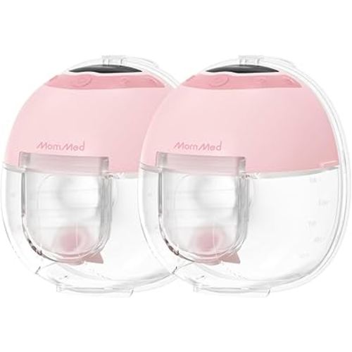 MomMed S33 Wearable Breast Pump – Double Hands-Free Electric Breast Pump with 4 Modes, 9 Suction Levels, Night Light, Portable Quiet & Rechargeable, 17/19/21mm Flange Inserts (Pink, 2Pack)