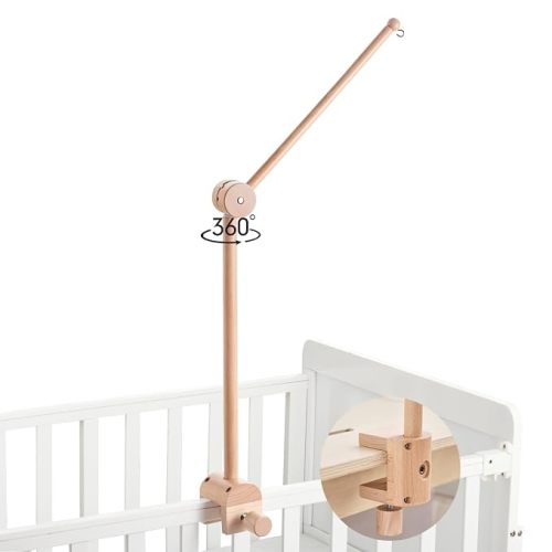 Crib Mobile Arm, 360° Adjustable Wooden Baby Mobile Hanger for Crib