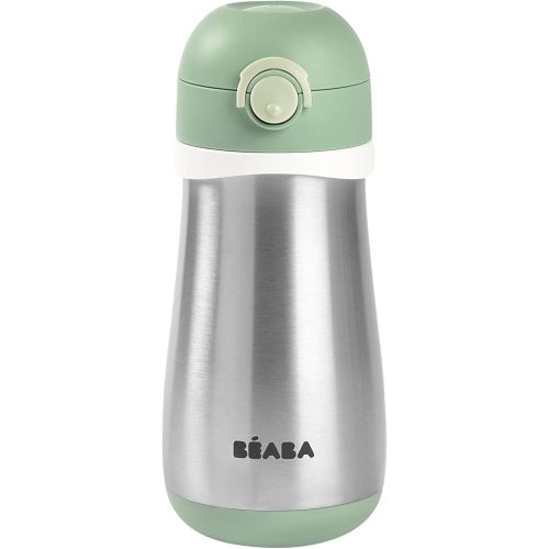 BEABA Kids Stainless Steel Insulated Water Bottle, Kids Water Bottle, Toddler Thermos with Spill Proof Spout and Close Top, Perfect for Travel, (Sage)