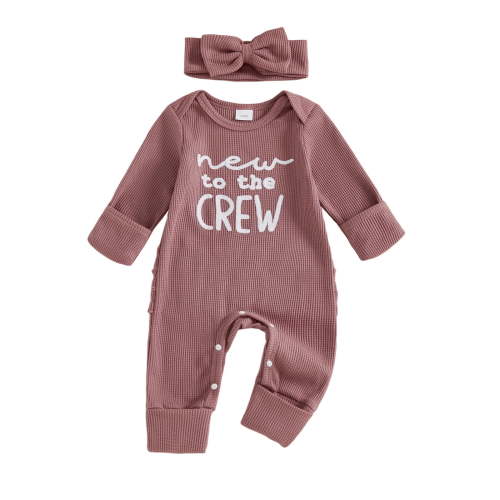 HCNTES Outfit Girl Long Sleeve Letter Romper Ribbed Knit Jumpsuit Baby Girl Preemie Outfit(Y47-Purple,newborn)