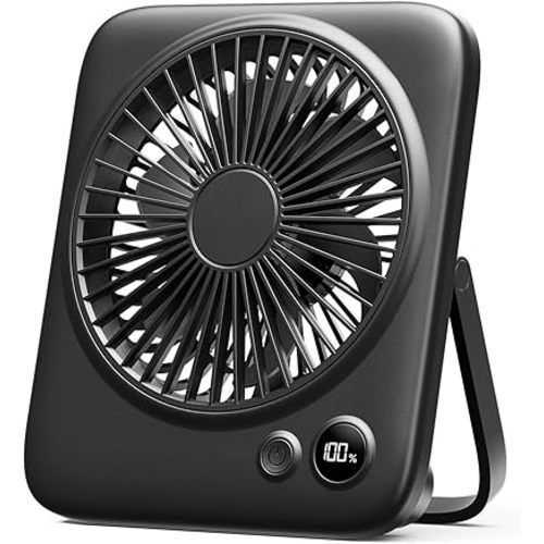 Otlonpe Personal Portable Desk Fan Battery Operated, 4000mAh Small USB Rechargeable Portable Fans for Travel Sleeping Bedroom Office Home Table, Led Display, Cordless, Quiet, 4-Speed, 6.5 Inch (Black)