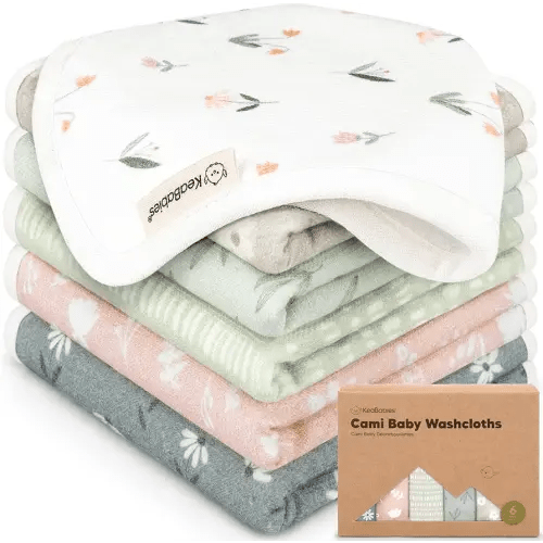 6-Pack Cotton Baby Washcloths for Newborn - Organic Cotton Muslin Soft Wash Cloths for Babies, Infant, Kids, Toddler Towels for Boy, Girl, Super Absorbent Face Cloths, Scratch-Free Baby Rags (Fleur)