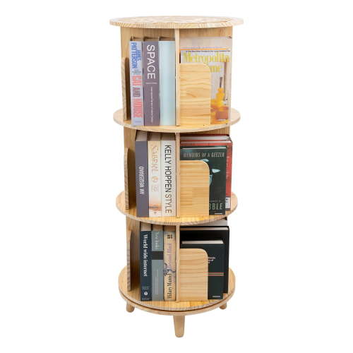 YIYIBYUS 3 Tier Rotating Bookshelf, 360 Display Rotating Bookcase Corner Storage Rack Solid Wood Organizer Display Bookshelf