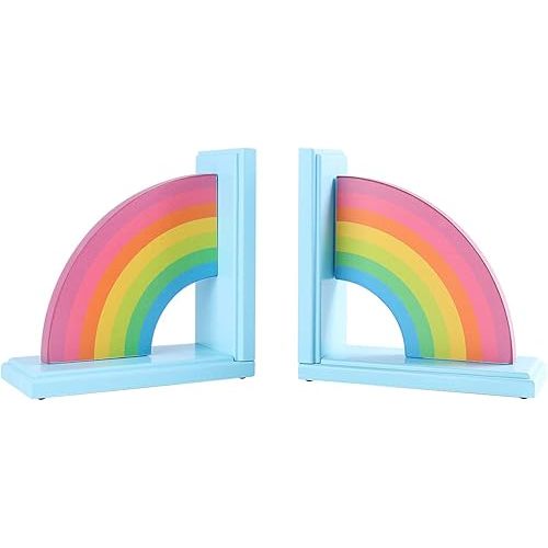 NIKKY HOME Wooden Rainbow Book Ends Non-Skid Cute Bookends Book Stoppers for Girls Home Children's Room Classroom Nursery Decor, Pack of 2