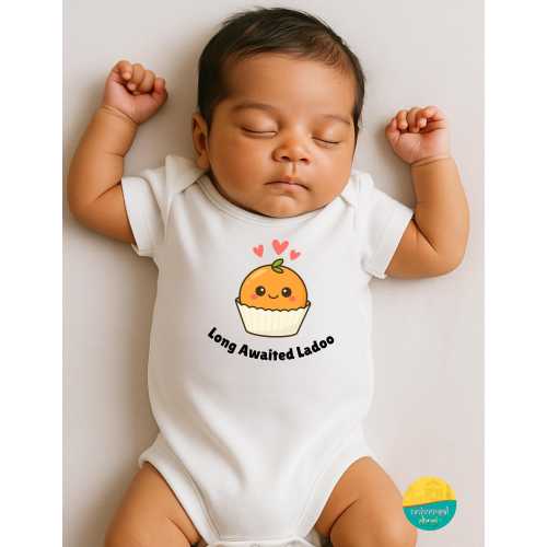 Desi Baby Long Awaited Ladoo® Baby Onesie or Bib – Cute Desi Baby Shower Gift, Indian Baby Coming Soon Outfit - Expecting Parents - CHOOSE