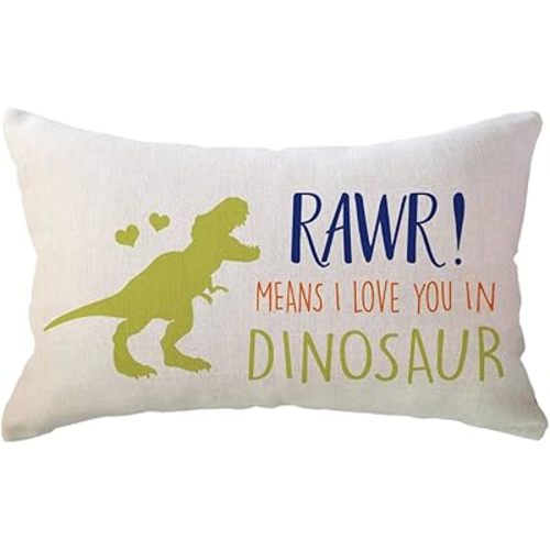 Dinosaur Lumbar Throw Pillow Covers Rawr Means I Love You Pillow Case Dinosaur Gift for Dinosaur Lover Dinosaur Room Decorative Rectangular/Waist Cushion Cover 12×20 Inch for Sofa/Couch/Bed