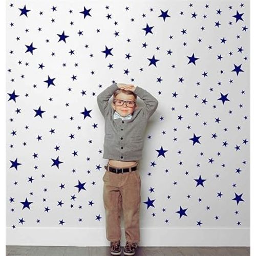 174pcs Mixed Size Star Wall Stickers Home Decor Bedroom Removable Nursery Wall Decals Kids DIY Art Decal Gold White Black Star Wall Sticker JW343 (Navy Blue)