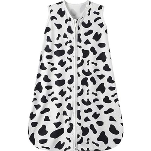 Baby Sleep Sack 0-6 Months Baby Wearable Blanket 100% Rayon Cotton 2-Way Zipper Toddler Sleeping Sack，Comfy Soft Lightweight TOG 0.3（Cow Print）