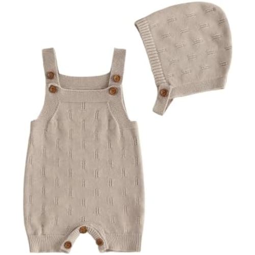 Newborn Girl Boy Outfit Baby Knit Romper Overall with Hat
