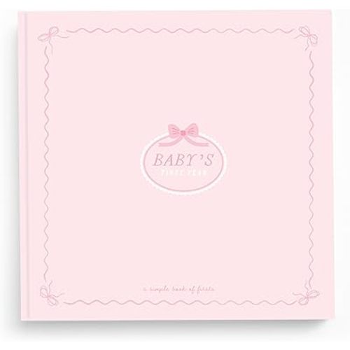 Lucy Darling Bowkissed Blush - Libro de recuerdos para bebé, diario de primer año, álbum de recortes de hitos de 5 años y álbum de fotos, recuerdo para bebé niño o niña, regalo ideal