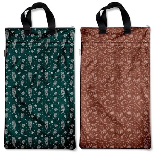 Mama Koala Reusable Hanging Wet Dry Bags for Baby Items, Cloth Diapers, Swimsuits, Travel, Gym Clothes, Beach, Pump Parts, Toiletries, Two Zippered Pockets, 2 Pack (W008L)