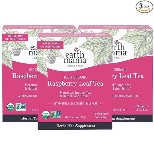 Earth Mama Organic Raspberry Leaf Tea Bags | Labor Tonic & Menstrual Support Herbal Tea, Red Raspberry Leaf Tea for Pregnancy & Postpartum Care Recovery, Caffeine Free Tea, Non GMO, (16 Teabags, 3-Pk)