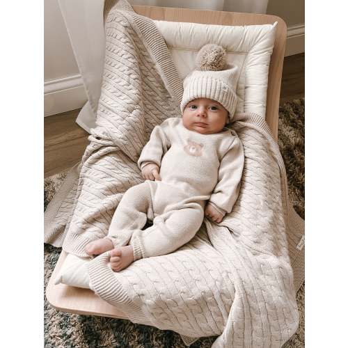 Luna + Luca Cable Knit Baby Blanket - Beige