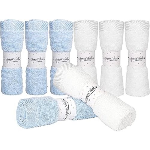 Sweet Child 8-Pack Baby Washcloths -Super Soft Rayon,Wash Cloths for Newborn,Infants and Kids, Bath Baby Towels, for Body and Face (Blue/White)