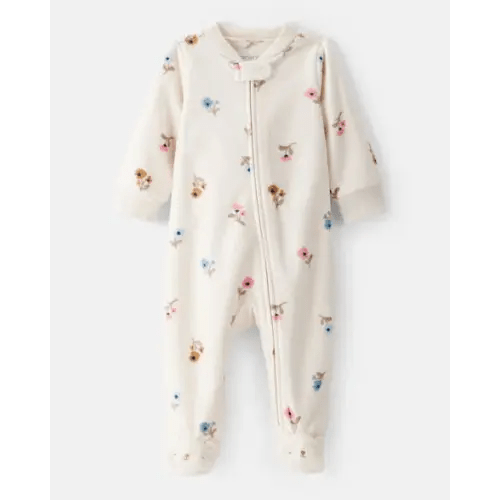 Baby Girl Floral Print Loose Fit Long-Sleeve 2-Way Zip Sleep & Play Pajamas - Cream | Carter's