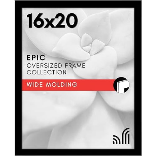 Americanflat 16x20 Picture Frame with Polished Plexiglass - Black Picture Frame - Wide Photo Frames Made of Engineered Wood for Vertical or Horizontal Wall Display - Epic Collection - Black
