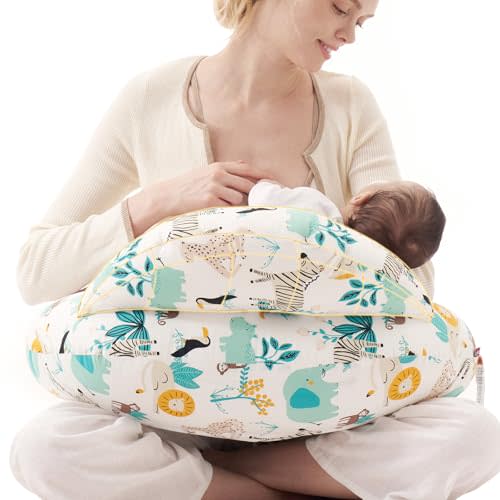 Momcozy Innovative Safety Guard Nursing Pillow for Breastfeeding- Wider Feeding Pillows for More Support for Mom & Baby- Easier Nursing & Hand Free- Fit for All, Removable Cotton Cover