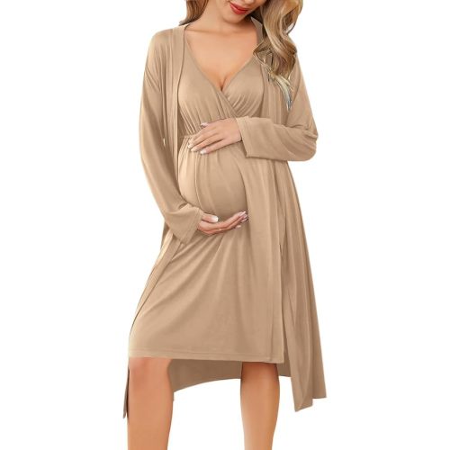 Ekouaer Maternity Nursing Gown and Robe Set Labor Delivery Nursing Nightgowns for Breastfeeding Pregnancy Clothes