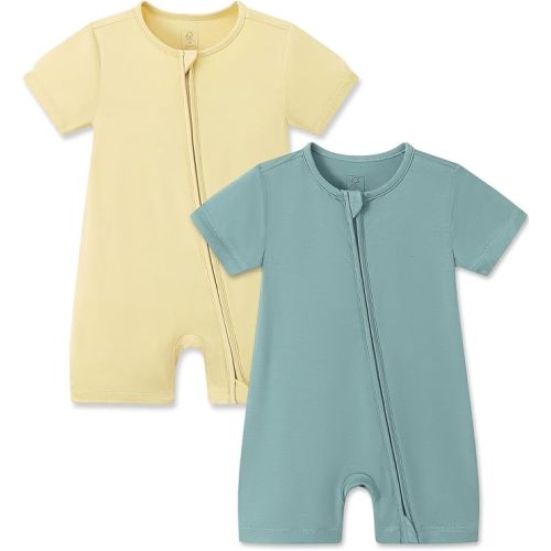 JunNeng Baby 2 Pack Rayon of Bamboo Romper Sleeper 2 Way Zipper Short Sleeve Jumpsuit Zipper Footless One-piece
