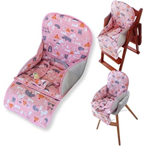 High Chair Pad, High Chair Cushion, Seat Cushion Breathable Pad, Cute Pattern,Comfortable Seat Belt Design, Soft and Comfortable, Baby Sits More Comfortable (Pink Animal Pattern)