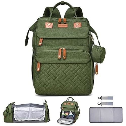 Baby Diaper Bags with Changing Station Multifunctional Waterproof Diaper Bag Backpack Travel Baby Bag with Changing Pad, Pacifier Case,Baby Essentials(Army Green)