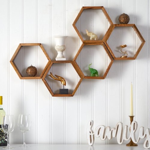 Corrigan Studio® 12In. Wooden Hexagon Floating Honeycomb Shelf (Set Of 5) & Reviews | Wayfair
