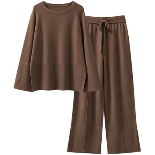ANRABESS Womens 2 Piece Outfits Oversized Knit Sweater Set Wide Leg Pant Cozy Lounge Matching Pajama Sets 2025 Trendy Clothes