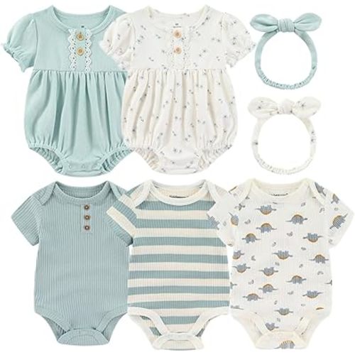 Baby Girls Boys Clothes Short Sleeve Outfit Romper Headband Set Newborn Bodysuits 0-12M