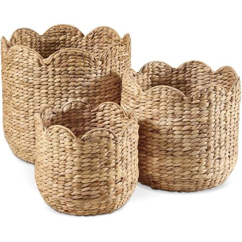 Best Choice Products 3pc Water Hyacinth Scalloped Multipurpose Nesting Baskets, Storage Bin Organization Totes for Living Room, Bedroom, Nursery, Laundry Room - Natural