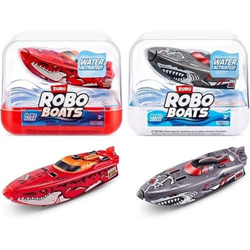 Robo Alive Robo Boats, White Shark & Dino Shark, 2 Pack, by ZURU, Water Activated Boat Toy, (Amazon Exclusive)