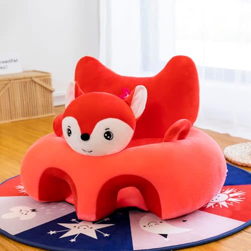 SHEKAKO Baby Seat for Babies 3 Months & Up, Sit Me Up Floor Seat for Infants, Cartoon Back Head Support Sitting Infant Sofa, Toddler Plush Animal Shaped Learning Sitting Up Chair (Fox)
