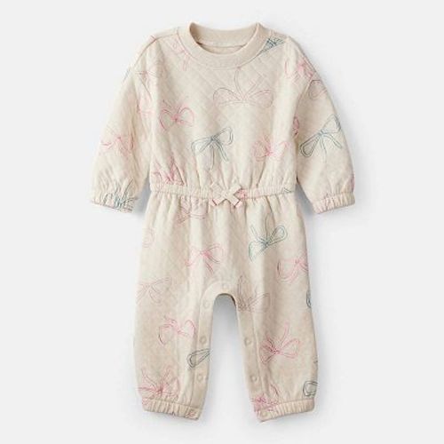 Baby Girl Carter's Bow Print Long Sleeve Jumpsuit