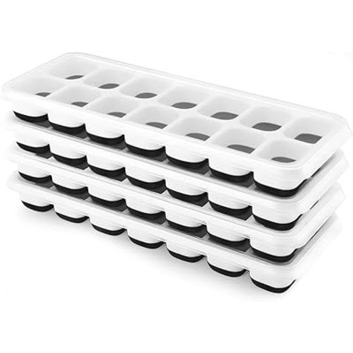 Ice Cube Trays 4 Pack, Airabc Silicone Ice Cube Trays with Removable Lid, Easy-Release Flexible 14-cube Ice Trays, LFGB Certified and BPA Free, Stackable Ice Trays with Covers for Cocktail, Freezer