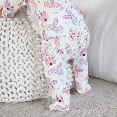 Dragon Adventure Ruffle Zipper Footie | Pink