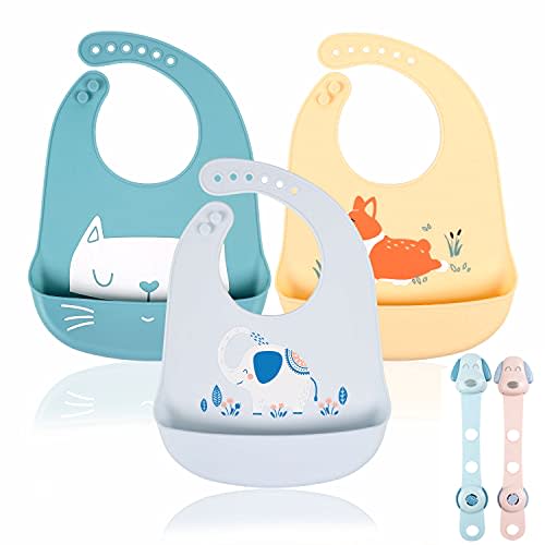 YINGJEE Baby Bibs Silicone Feeding Bibs, Baby Bibs Silicone Bibs 3pcs for Feeding and Adjustable Waterproof Bibs