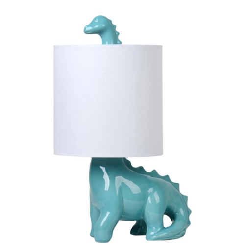 Tiny Dreamers Teal Ceramic Dinosaur Lamp with Shade, 17"
