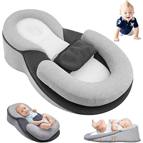 Keesley Baby Bed Acid Reflux with Strap, The Ultimate Baby Bed for Reducing Spit-Up, Breastfeeding Pillow for Bottle Feeding, Tummy Time for Comfortable Play & Feeding Support