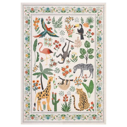 6x9 Beige Vintage Animal Rugs, Washable Forest Jungle Non Slip Large Carpet for Living Room Dining Room Bedroom Farmhouse Laundry Nursery Kids Room