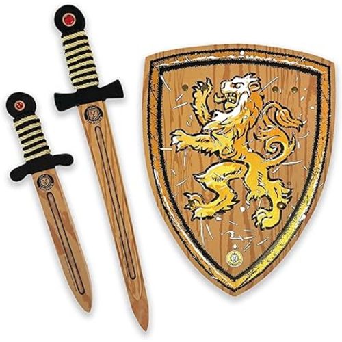 Liontouch - WoodyLion Set for Boys & Girls – Age 3-8 Years | Woodlike Toy Sword, Shield & Dagger in Foam for Outdoors Pretend Play | Safe & Flexible Weapon Accessories with Gemstones for Dress Up