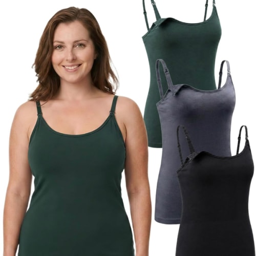Under Control 3-Pack 76% Premium Modal Nursing Cami Tank Tops with Built-in Bra, Breastfeeding Maternity Camisole Tops