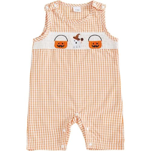 My First Halloween Baby Boy Girl Outfit Newborn Plaid Ghost Pumpkin Overalls Jumpsuit Smocked Romper Fall Clothes