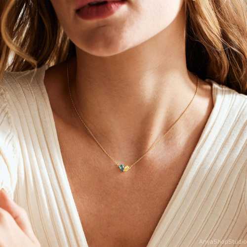 Tiny Heart Birthstone Necklace, Minimalist 2 Birhtstone Necklace, Personalized Birthstone Jewelry, Birthday Gift for Her Mother's Day Gift