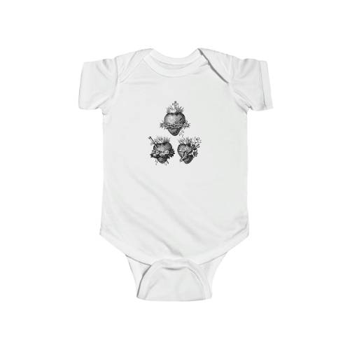 Sacred Heart of Jesus, Immaculate Heart of Mary and Chaste Heart of St. Joseph, Infant Bodysuit, Onesie, Baptism Gift, Baby Gift, Catholic