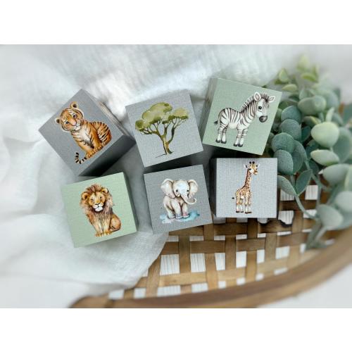 Jungle Nursery Decor Blocks / Safari Nursery - Safari Baby's Room Decor- Rain Forest including Lion, Giraffe, Elephant, Tiger