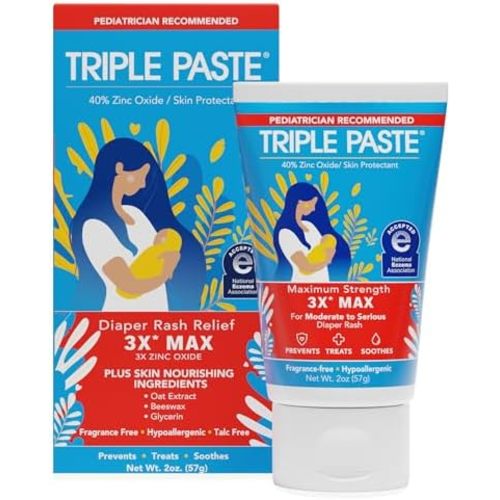 Triple Paste 3X Max Strength Diaper Rash Ointment, 40% Zinc Oxide, 2 oz