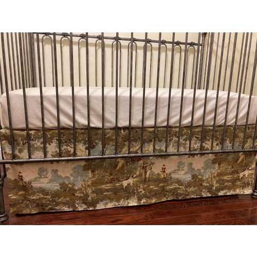 English Countryside Hunting Fishing Toile Flat Panel or Tailored Crib Skirt